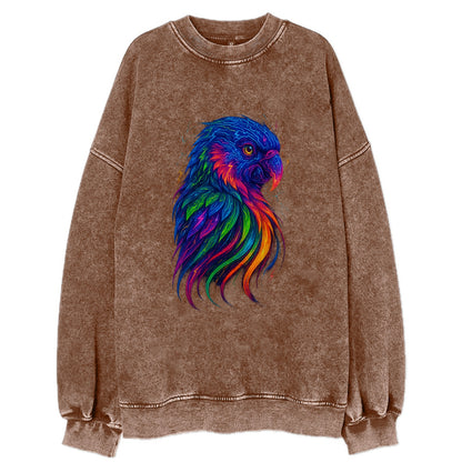 Vibrant parrot with feathers flowing into tropical rainbow streams, every - Vintage Sweatshirt - Brown