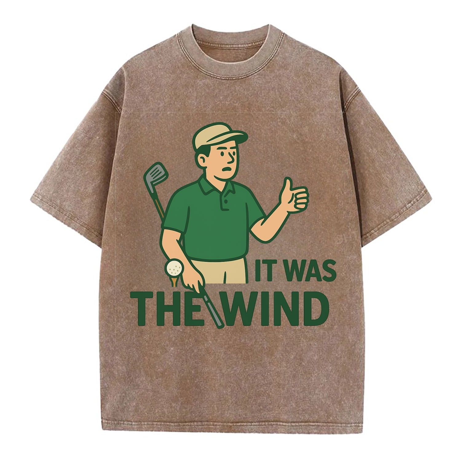 Golfer blaming the wind with hair perfectly still - "It Was the Wind" - classic - Vintage T-shirt - Brown