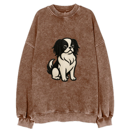 Japanese Chin - Black and white sitting Vintage Sweatshirt - Brown