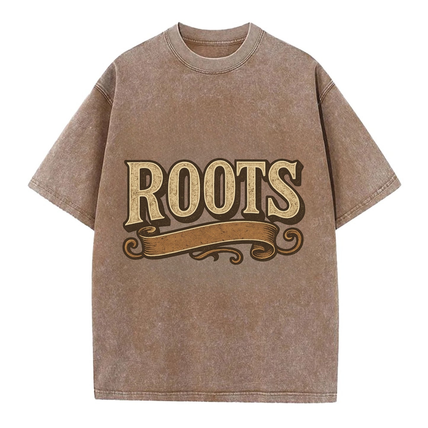 Bold typography design - "ROOTS" - where you come from, heritage - Vintage T-shirt - Brown