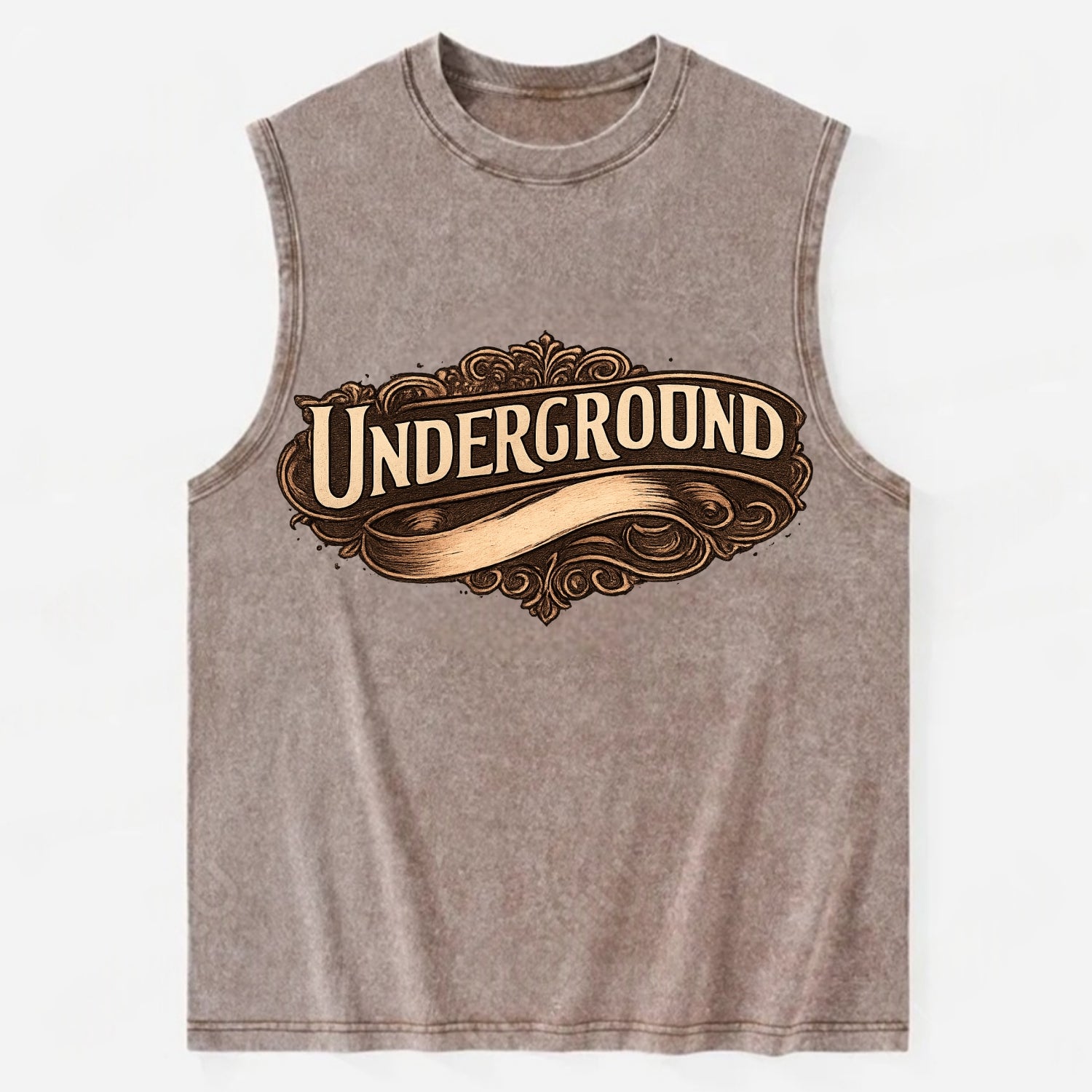 Bold typography design - "UNDERGROUND" - hidden scene, alternative - Vintage Washed Tank - Brown