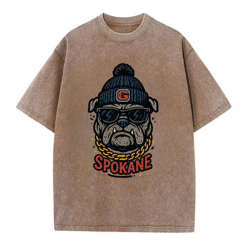 Spokane Bulldog wearing Gonzaga beanie with G patch - Vintage T-shirt