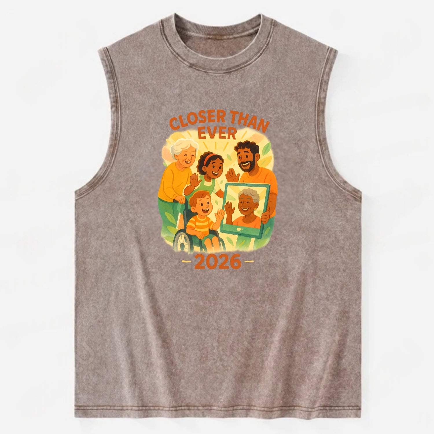 Technology bringing distant families together - "Closer Than Ever" - - Vintage Washed Tank - Brown