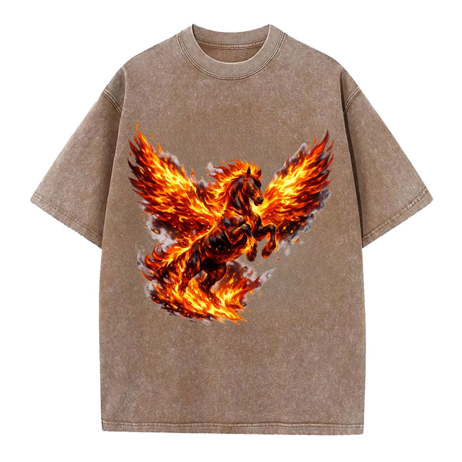 PHOENIX FIRE HORSE | Horse emerging from flames like phoenix | Rebirth - Vintage T-shirt - Brown