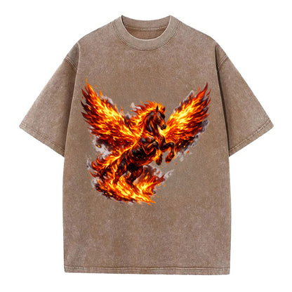 PHOENIX FIRE HORSE | Horse emerging from flames like phoenix | Rebirth - Vintage T-shirt - Brown