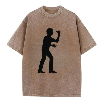 Darts player in throwing stance - Vintage T-shirt - Brown