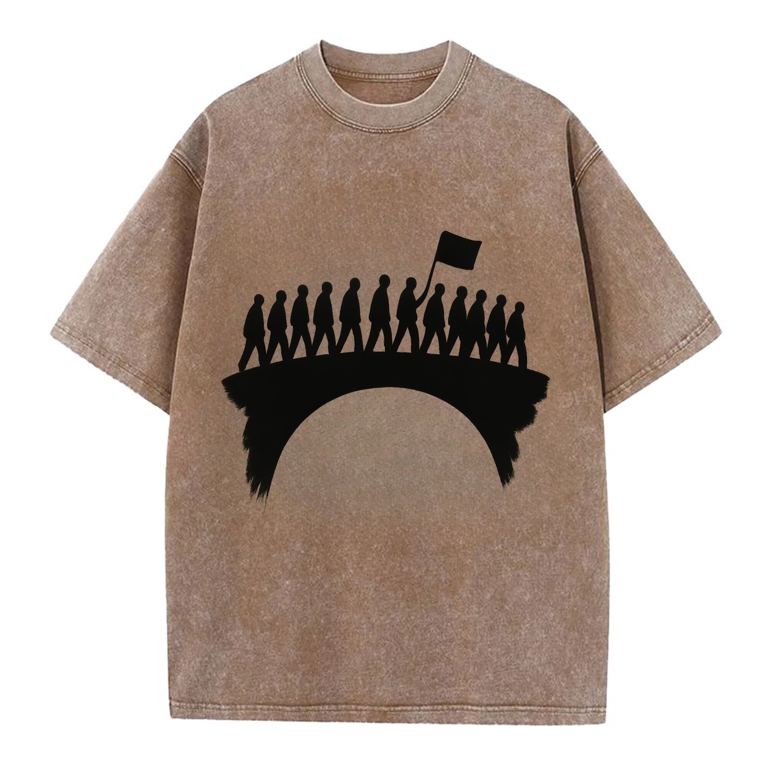 March on bridge silhouette - historic protest ink painting - Vintage T-shirt - Brown
