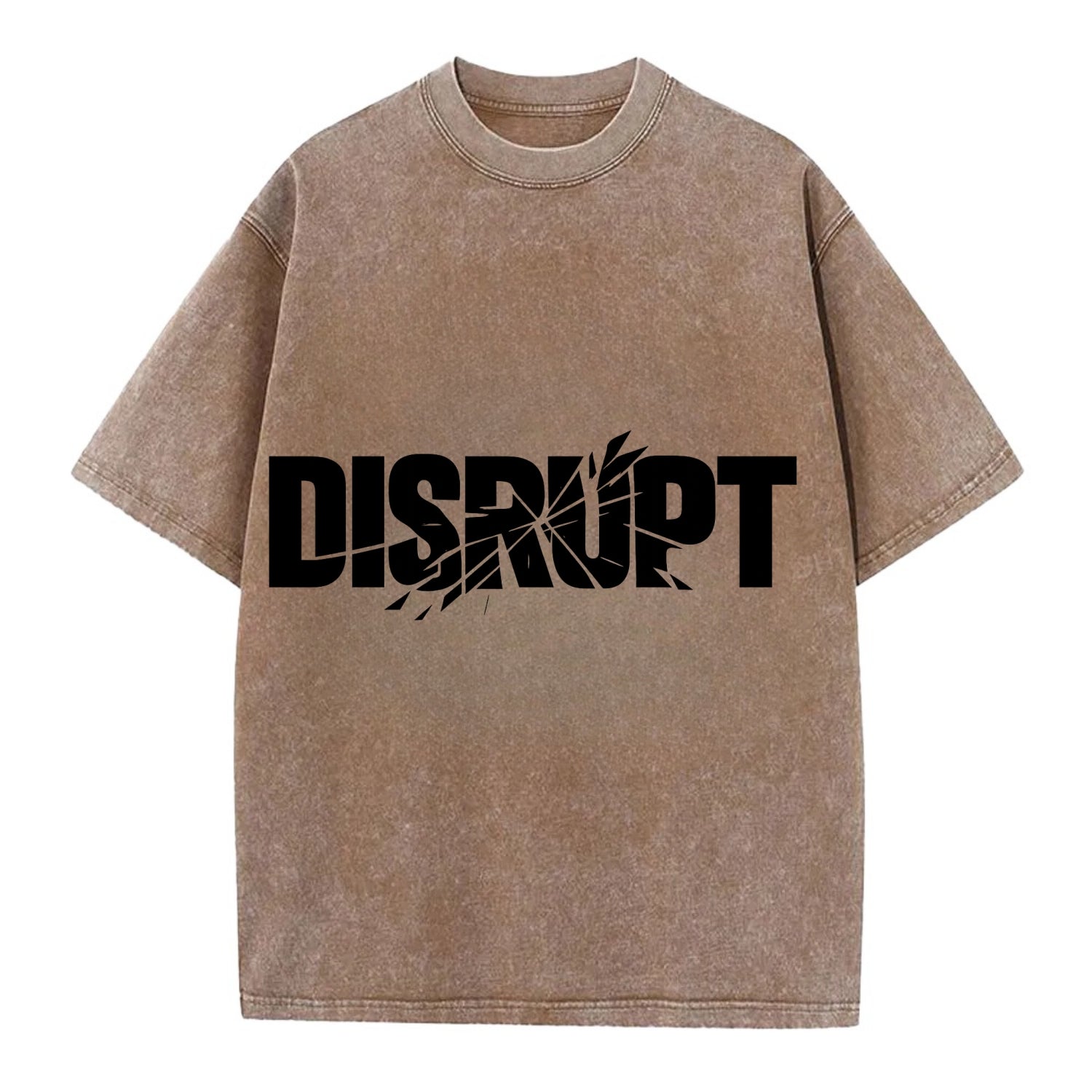 Bold typography design - "DISRUPT" - breaking patterns, changing game - Vintage T-shirt - Brown