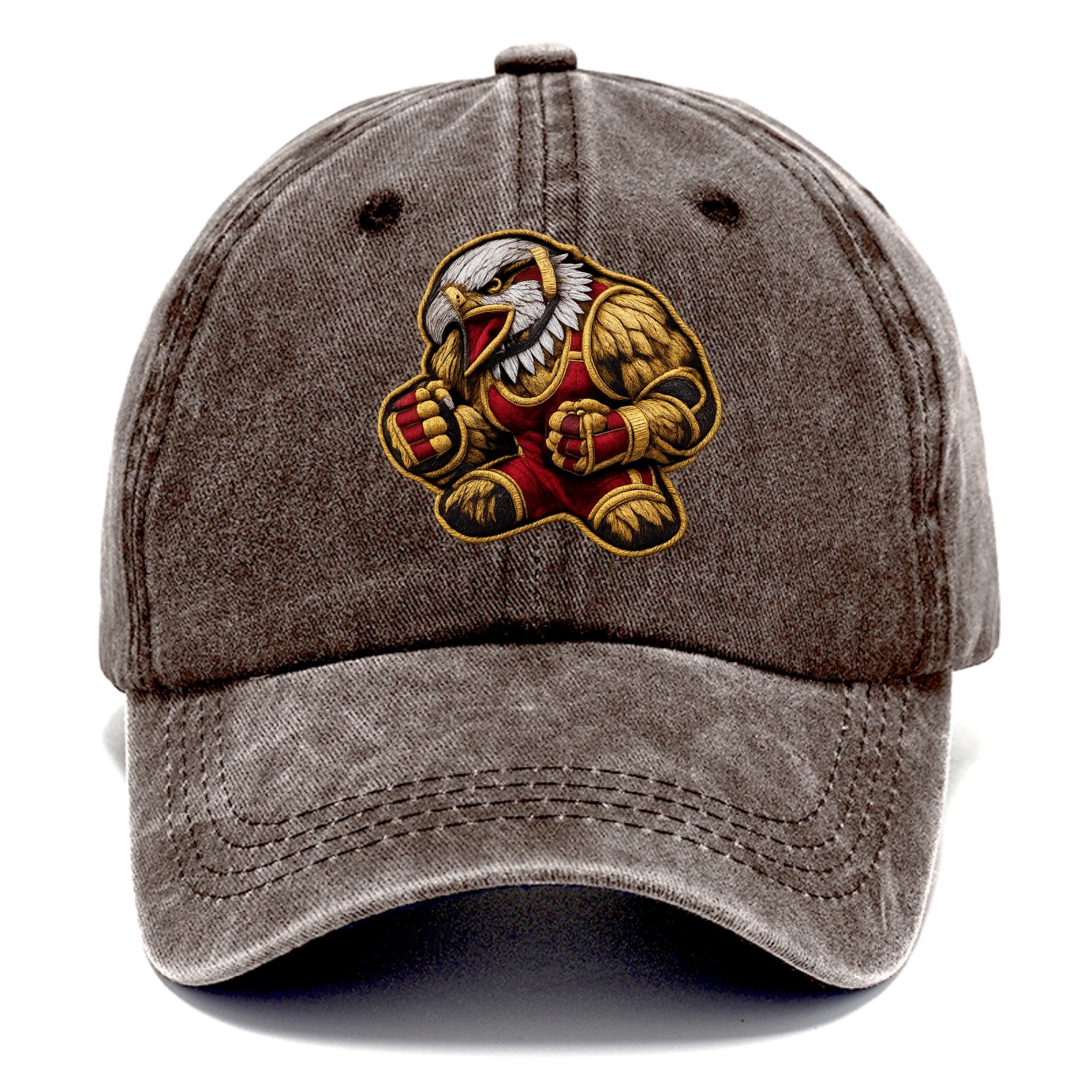 Embroidered patch design - WRESTLING EAGLE - fierce eagle with wrestling singlet in - Classic Cap - Brown