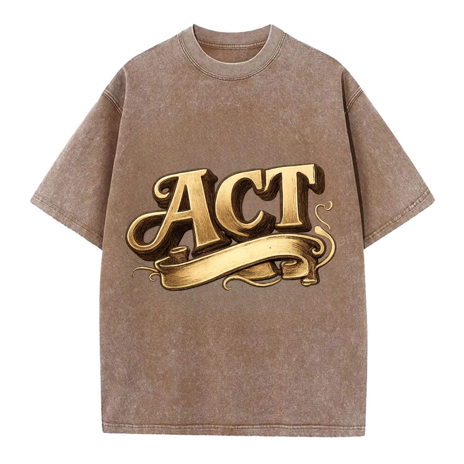 Bold typography design - "ACT" - take action, do something - Vintage T-shirt - Brown