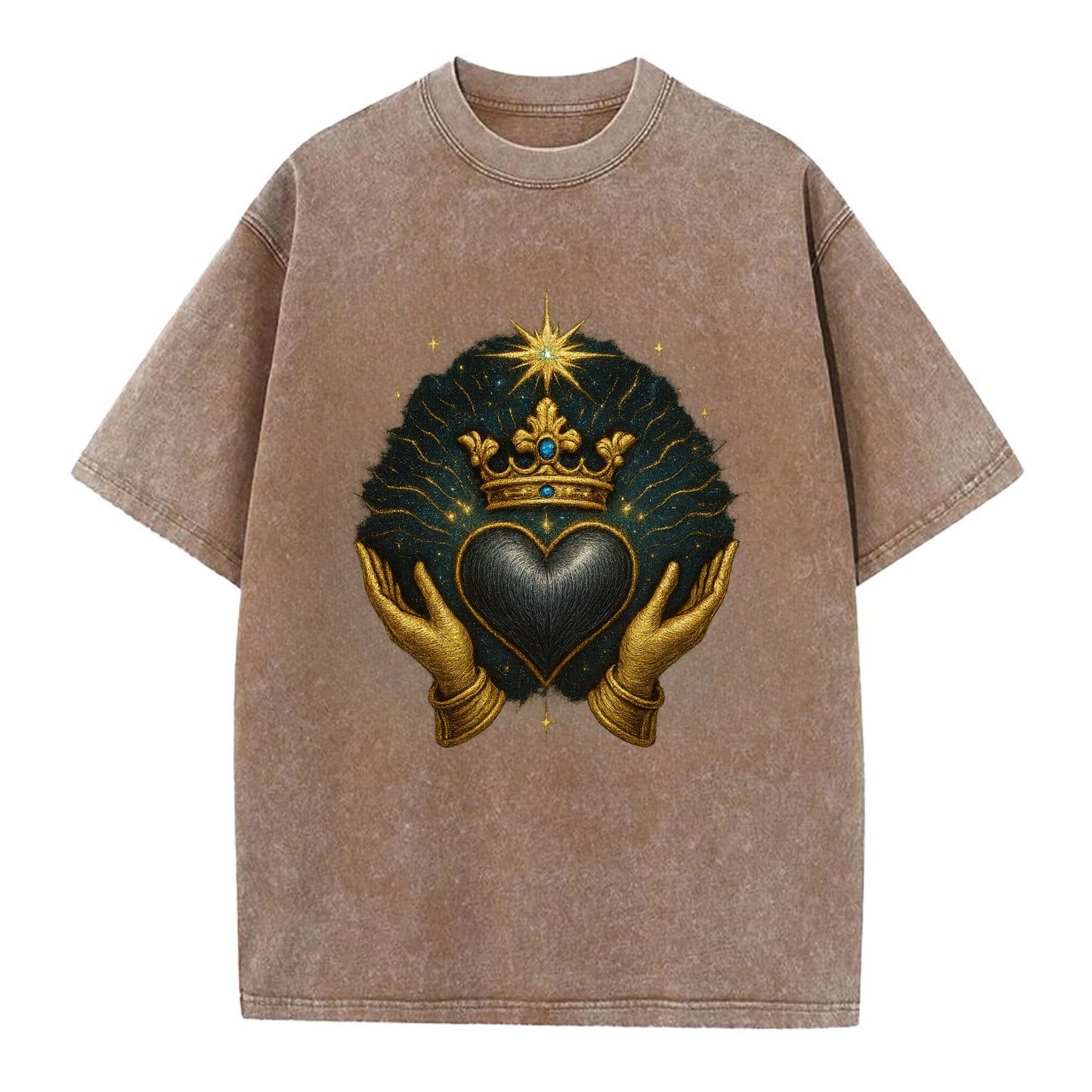 Pearl-studded tiara atop a satin-gunmetal heart supported by elegant opera-glove - Vintage T-shirt - Brown