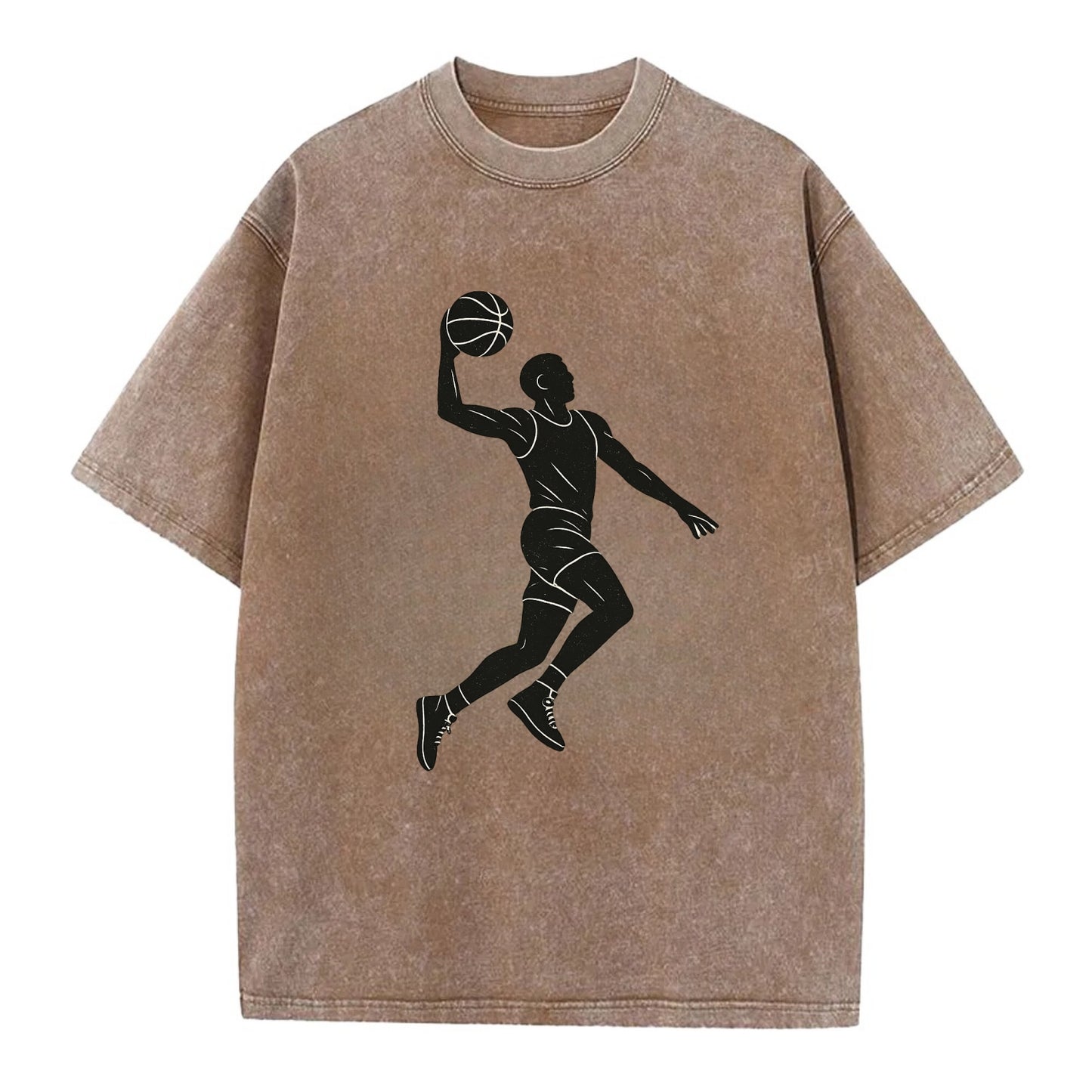 Basketball player dunking silhouette - Vintage T-shirt - Brown