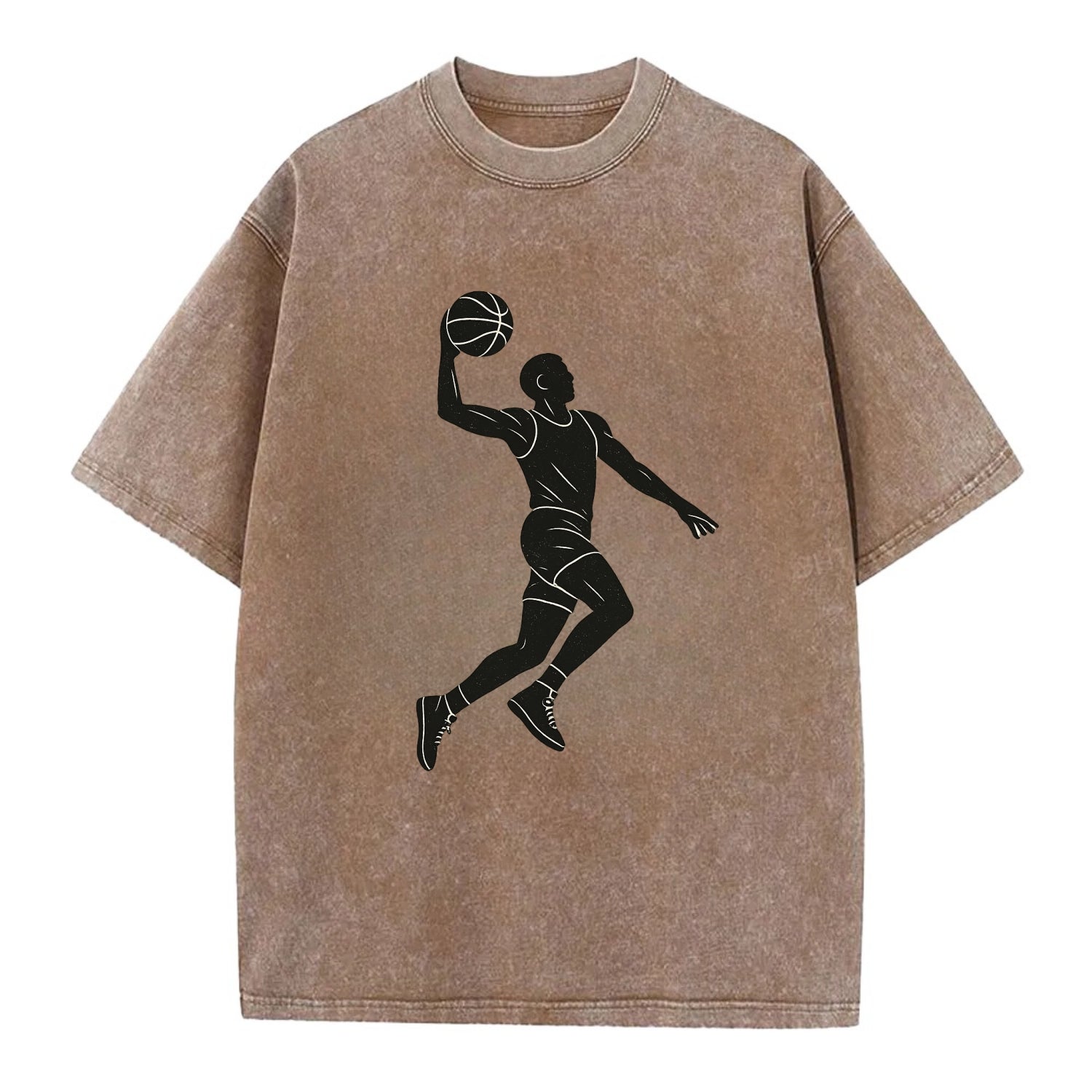 Basketball player dunking silhouette - Vintage T-shirt - Brown