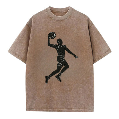 Basketball player dunking silhouette - Vintage T-shirt - Brown