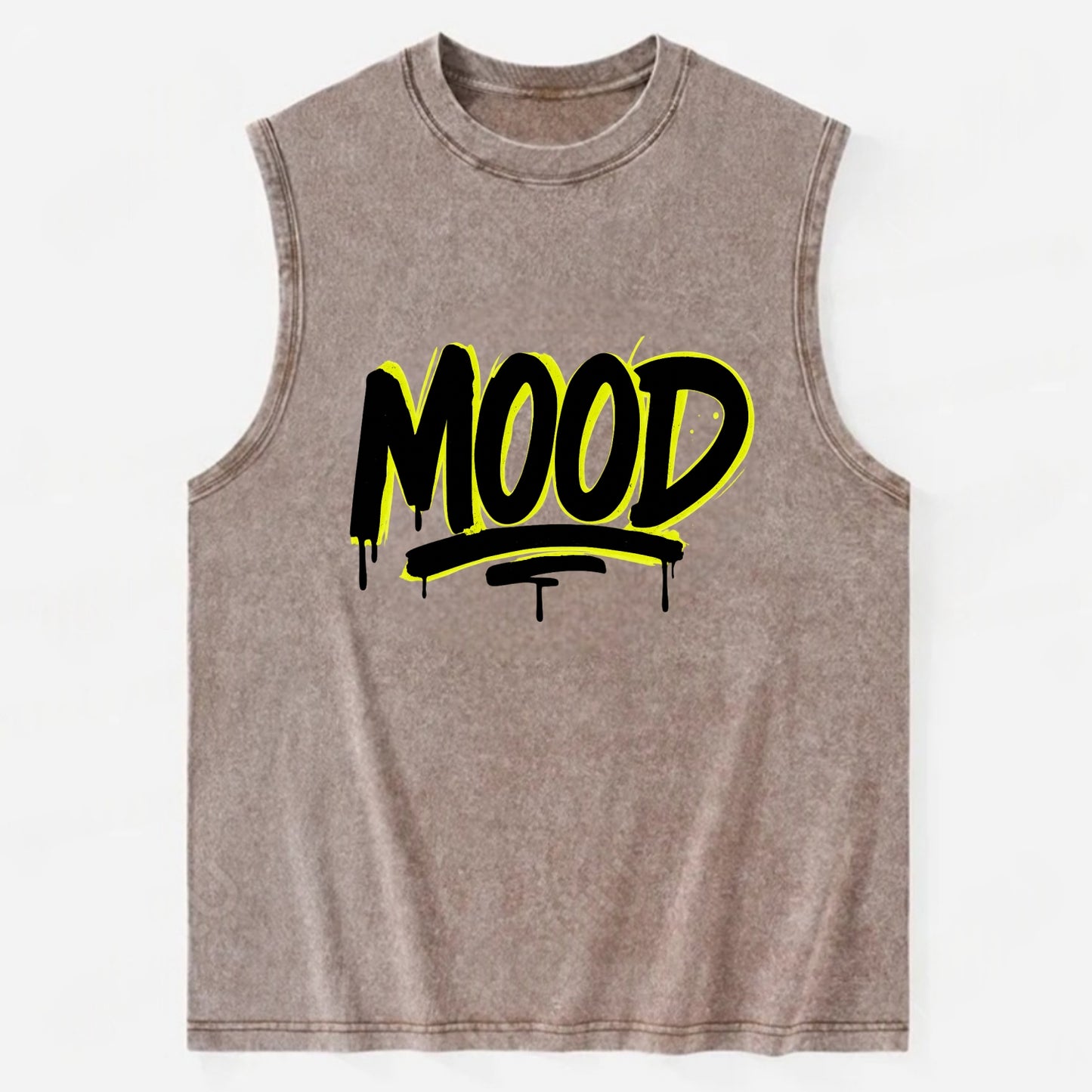 Bold typography design - "MOOD" - current state, feeling it - Vintage Washed Tank - Brown