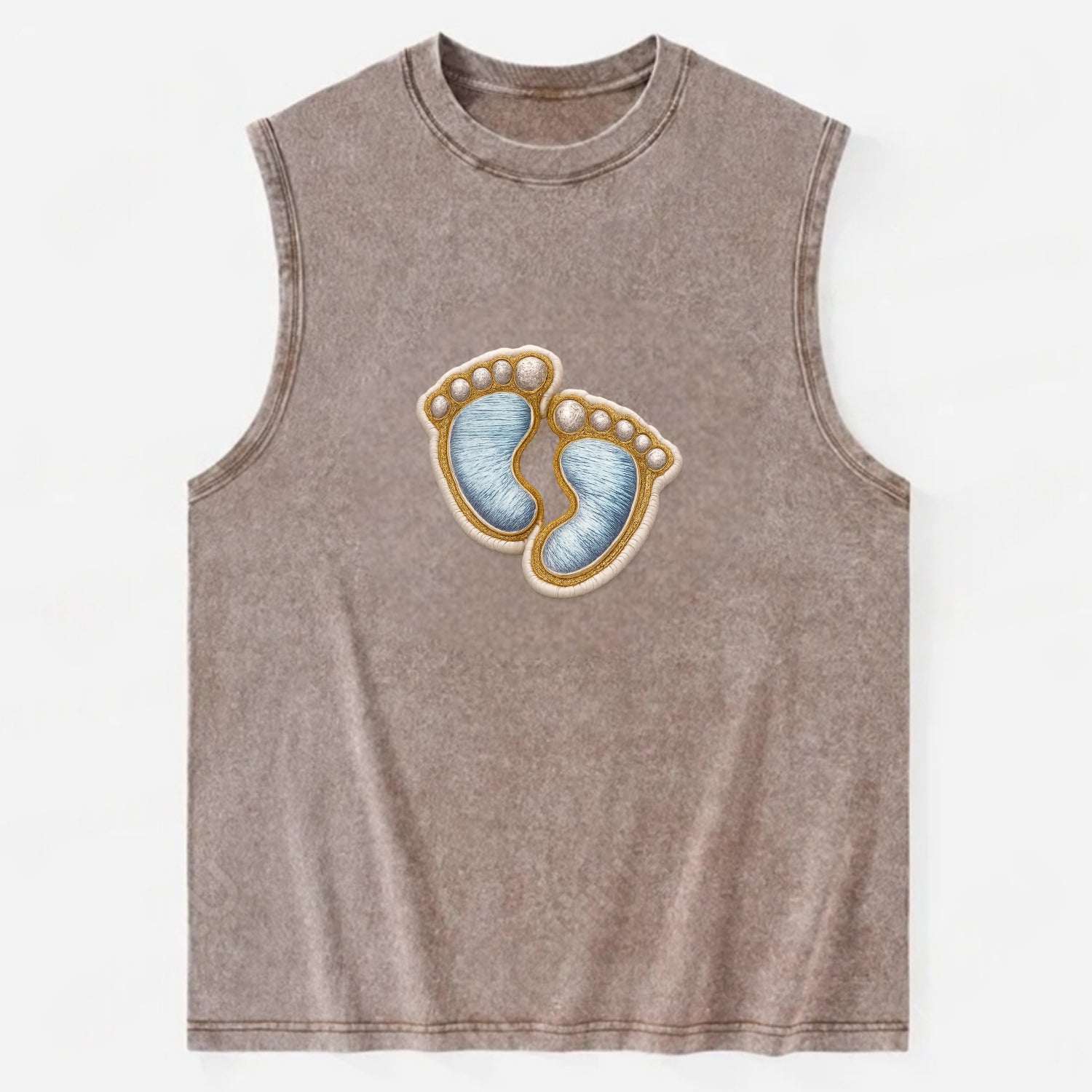 BABY FOOTPRINTS - tiny feet in pink or blue , newborn - Vintage Washed Tank - Brown