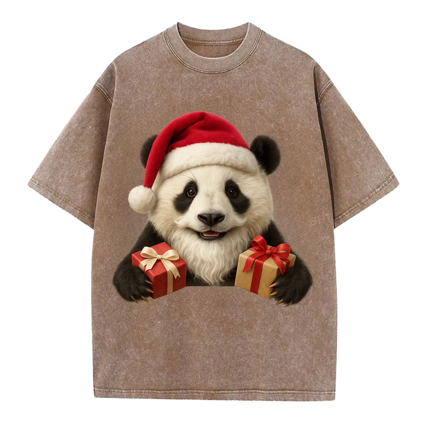 Santa Panda  - Vintage T-shirt - Brown