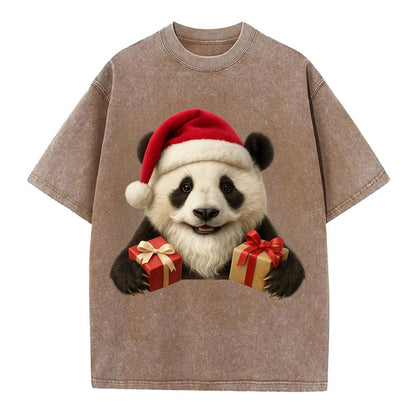 Santa Panda  - Vintage T-shirt - Brown