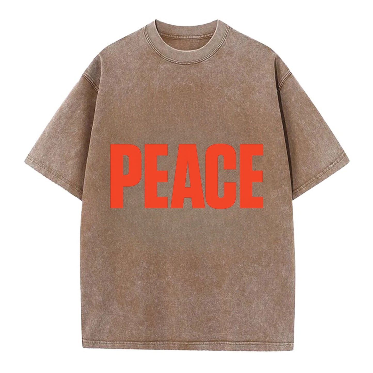 Bold typography design - "PEACE" - inner calm, tranquility, serenity - Vintage T-shirt - Brown