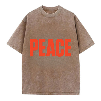 Bold typography design - "PEACE" - inner calm, tranquility, serenity - Vintage T-shirt - Brown