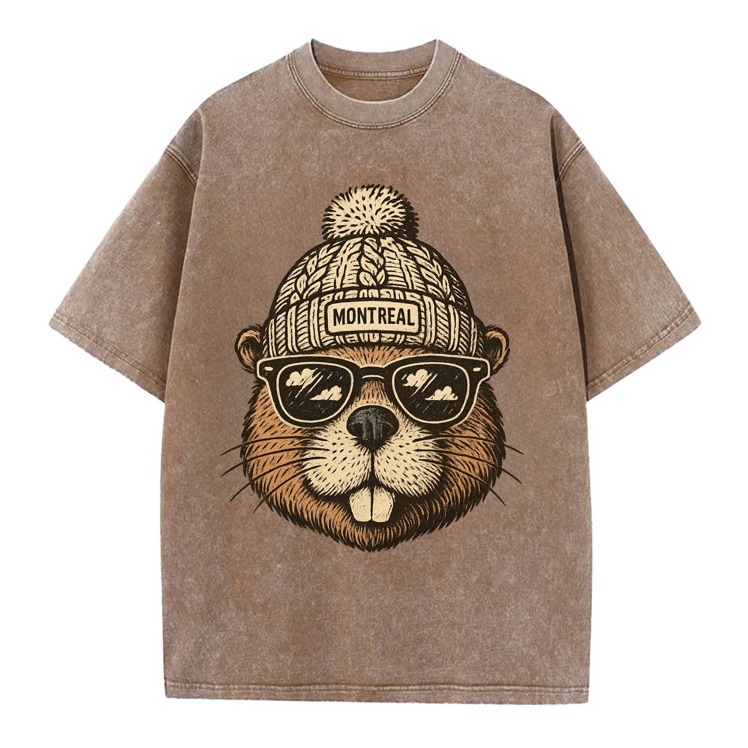 Montreal Beaver wearing Montreal beanie - Vintage T-shirt - Brown