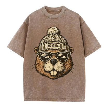 Montreal Beaver wearing Montreal beanie - Vintage T-shirt - Brown