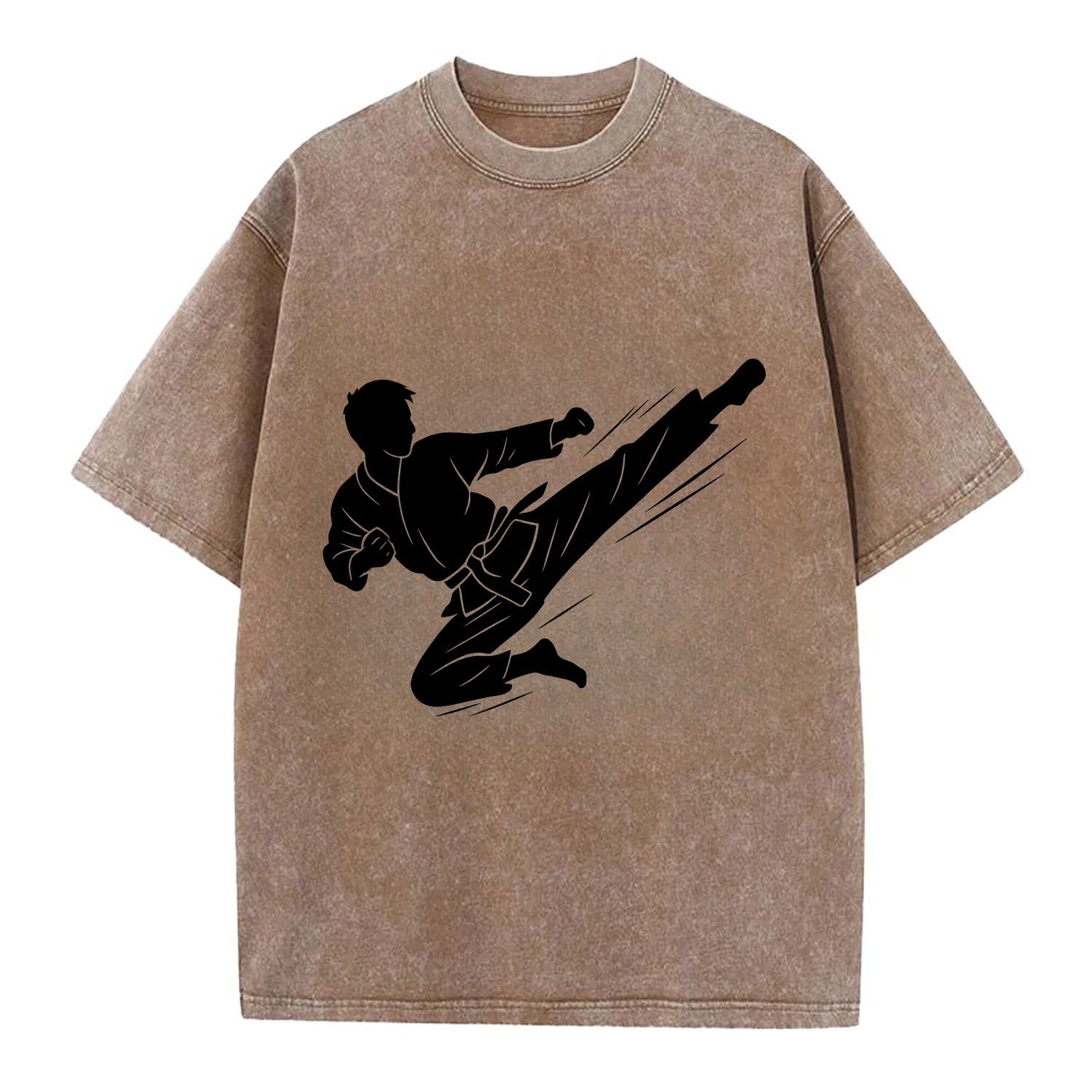 Korean taekwondo flying kick - Vintage T-shirt - Brown