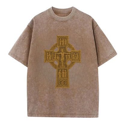Monasterboice Cross - Vintage T-shirt - Brown