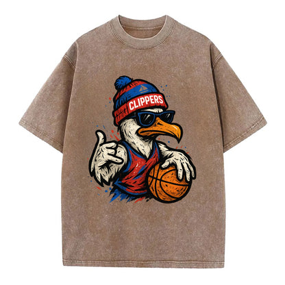 LA Seagull wearing Clippers red white and blue beanie with ship patch and - Vintage T-shirt - Brown
