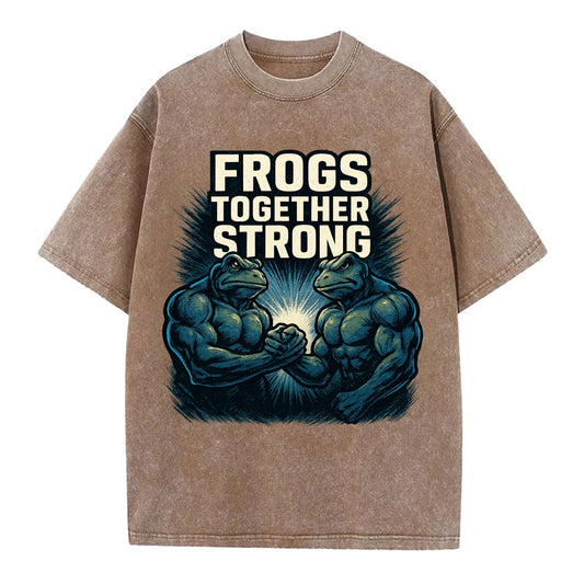 Frogs Together Strong 4 - Vintage T-shirt - Brown