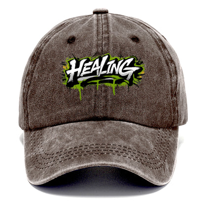 Bold typography design - "HEALING" - in recovery, getting better - Classic Cap - Brown