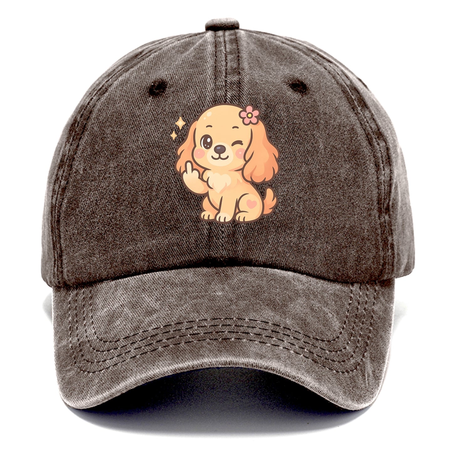 Cocker Spaniel with long wavy ears, gentle face, paw flipping off - Classic Cap - Brown