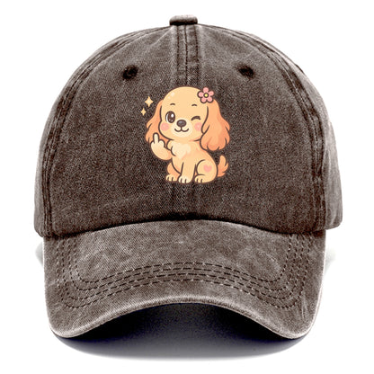 Cocker Spaniel with long wavy ears, gentle face, paw flipping off - Classic Cap - Brown