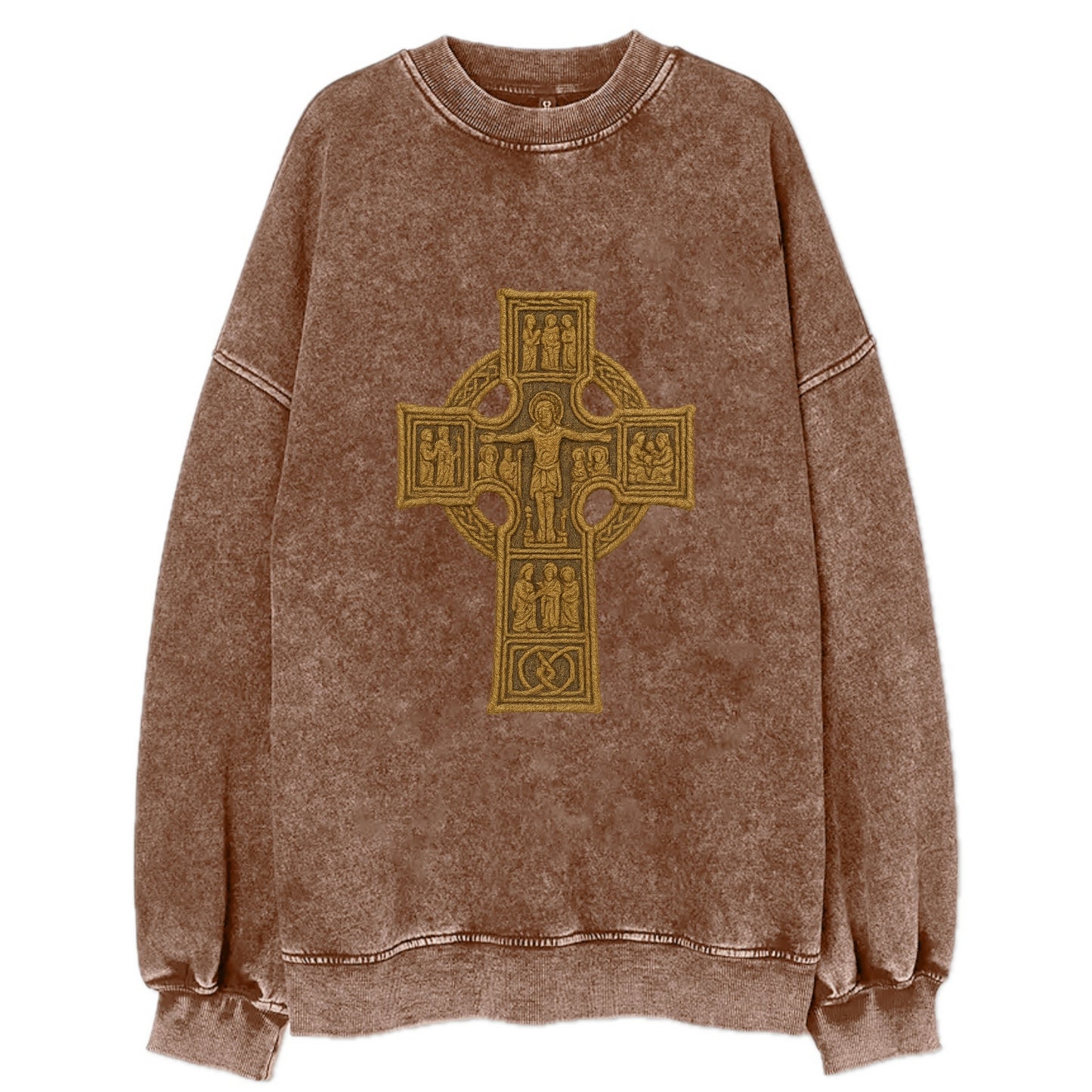 Monasterboice Cross - Vintage Sweatshirt - Brown