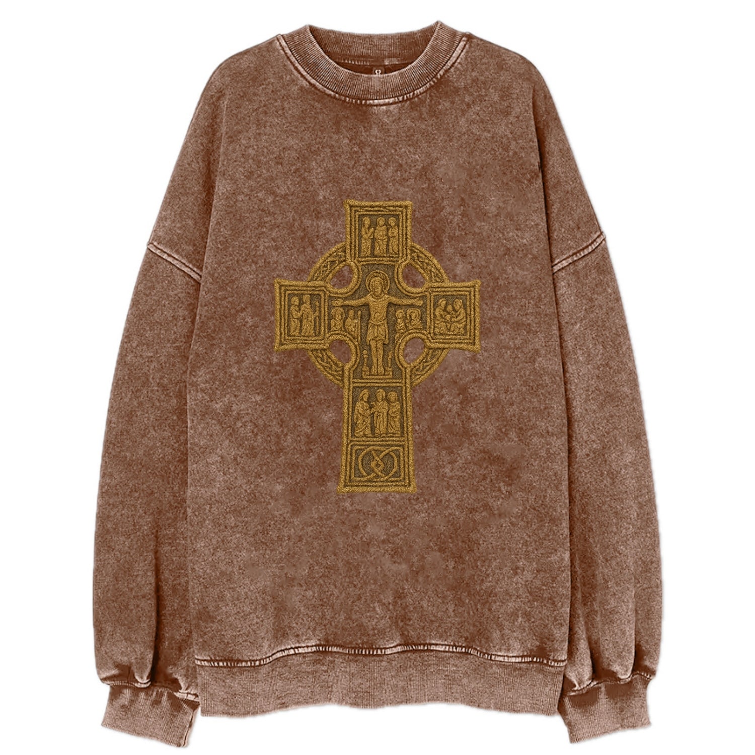 Monasterboice Cross - Vintage Sweatshirt - Brown