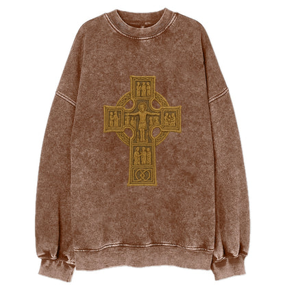Monasterboice Cross - Vintage Sweatshirt - Brown