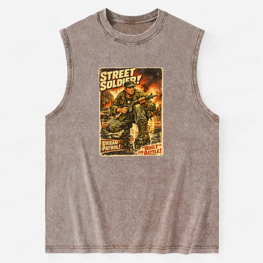 COMBAT READY | Military boots on wet pavement | Street soldier | Urban patrol - Vintage Washed Tank - Brown