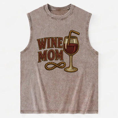 Wine Mom  - Vintage Washed Tank - Brown