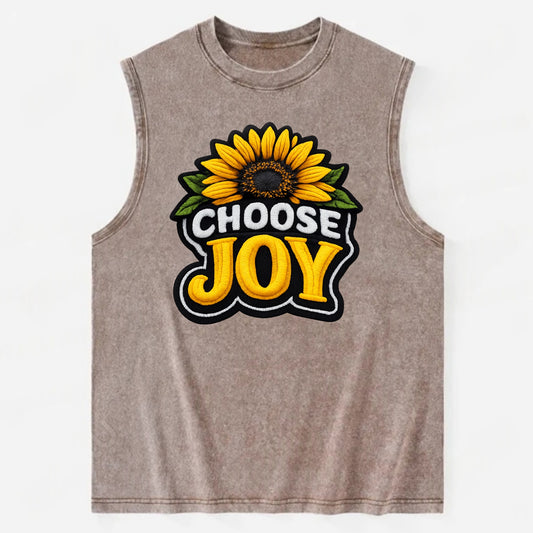 CHOOSE JOY - sunflower with text in yellow , happiness choice - Vintage Washed Tank - Brown