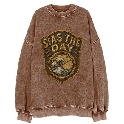 Seas The Day  - Vintage Sweatshirt - Brown