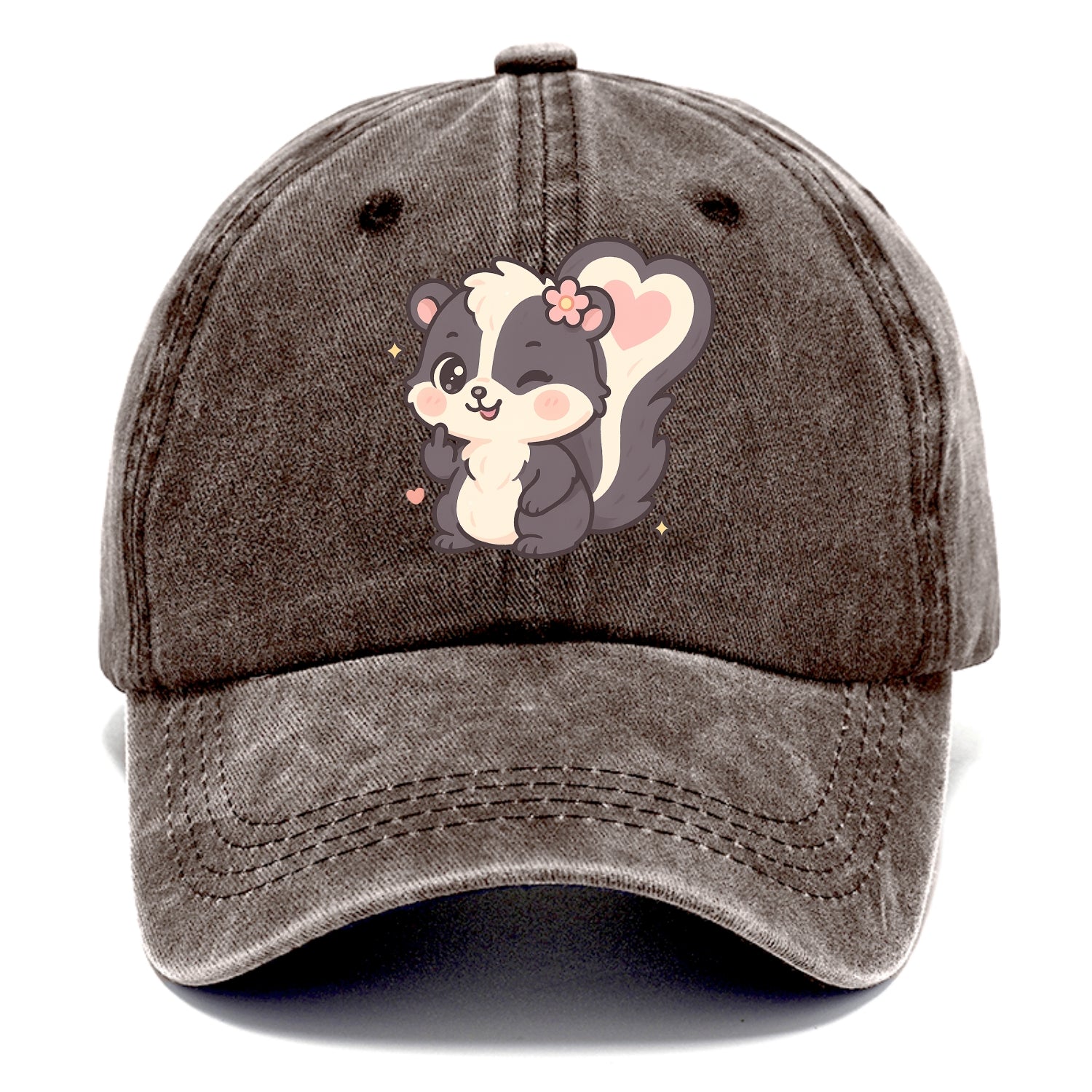 fluffy skunk with heart-shaped tail pattern, one paw up showing sass - Classic Cap - Brown