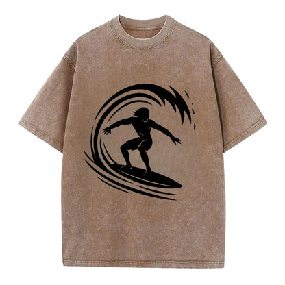 Hawaiian surfer riding big wave - Vintage T-shirt - Brown