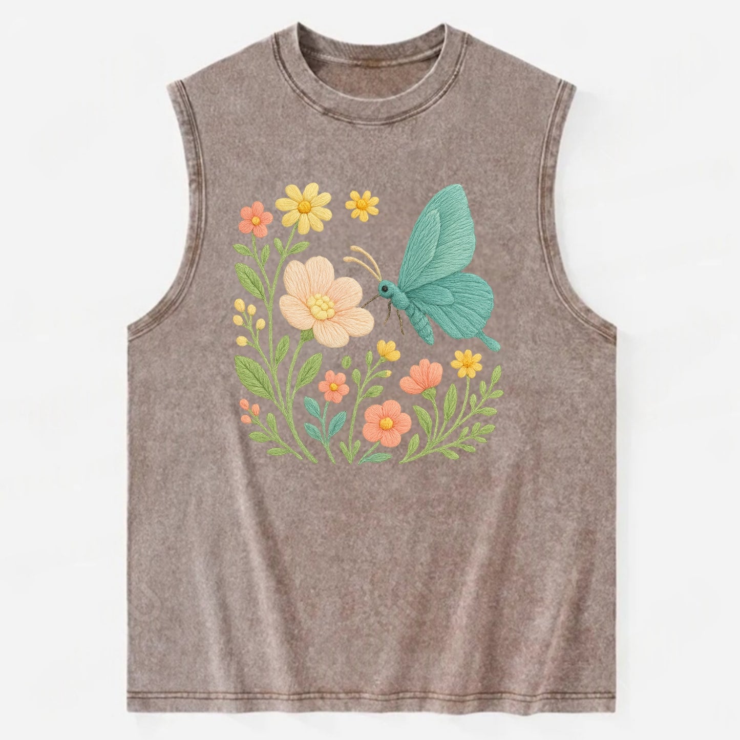Mint Night Butterfly - Vintage Washed Tank - Brown