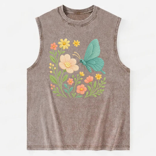 Mint Night Butterfly - Vintage Washed Tank - Brown