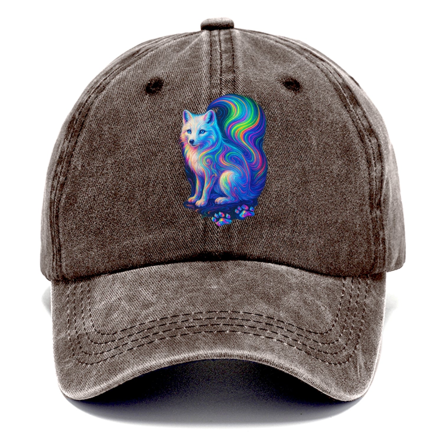 Graceful arctic fox with tail streaming aurora colors, white fur with prismatic - Classic Cap - Brown
