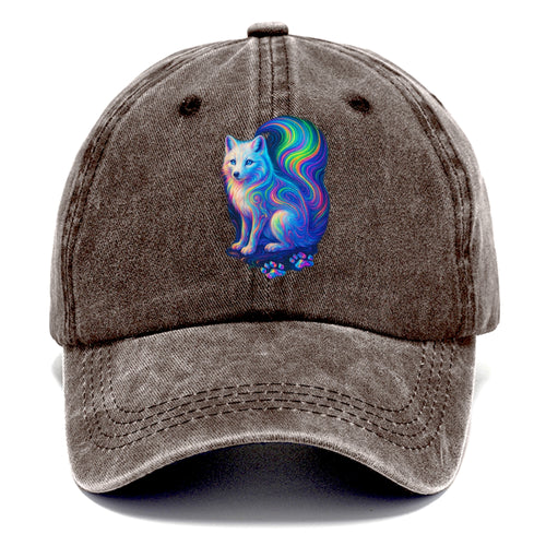 Graceful arctic fox with tail streaming aurora colors, white fur with prismatic - Classic Cap