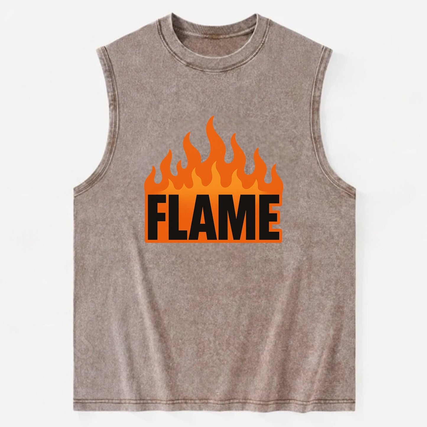Bold typography design - "FLAME" - burning bright, passionate - Vintage Washed Tank - Brown