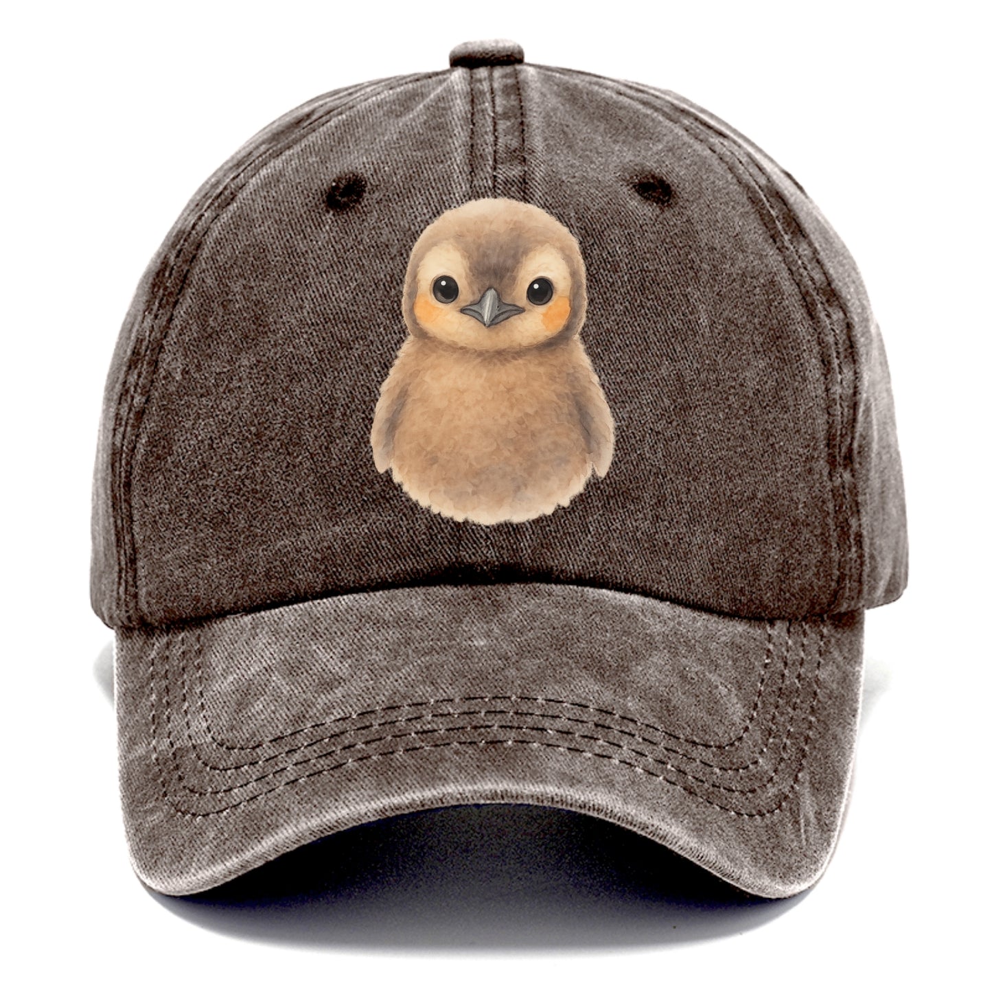 Baby King Penguin - orange cheek patches, fluffy brown, large eyes, front-facing, - Classic Cap - Brown