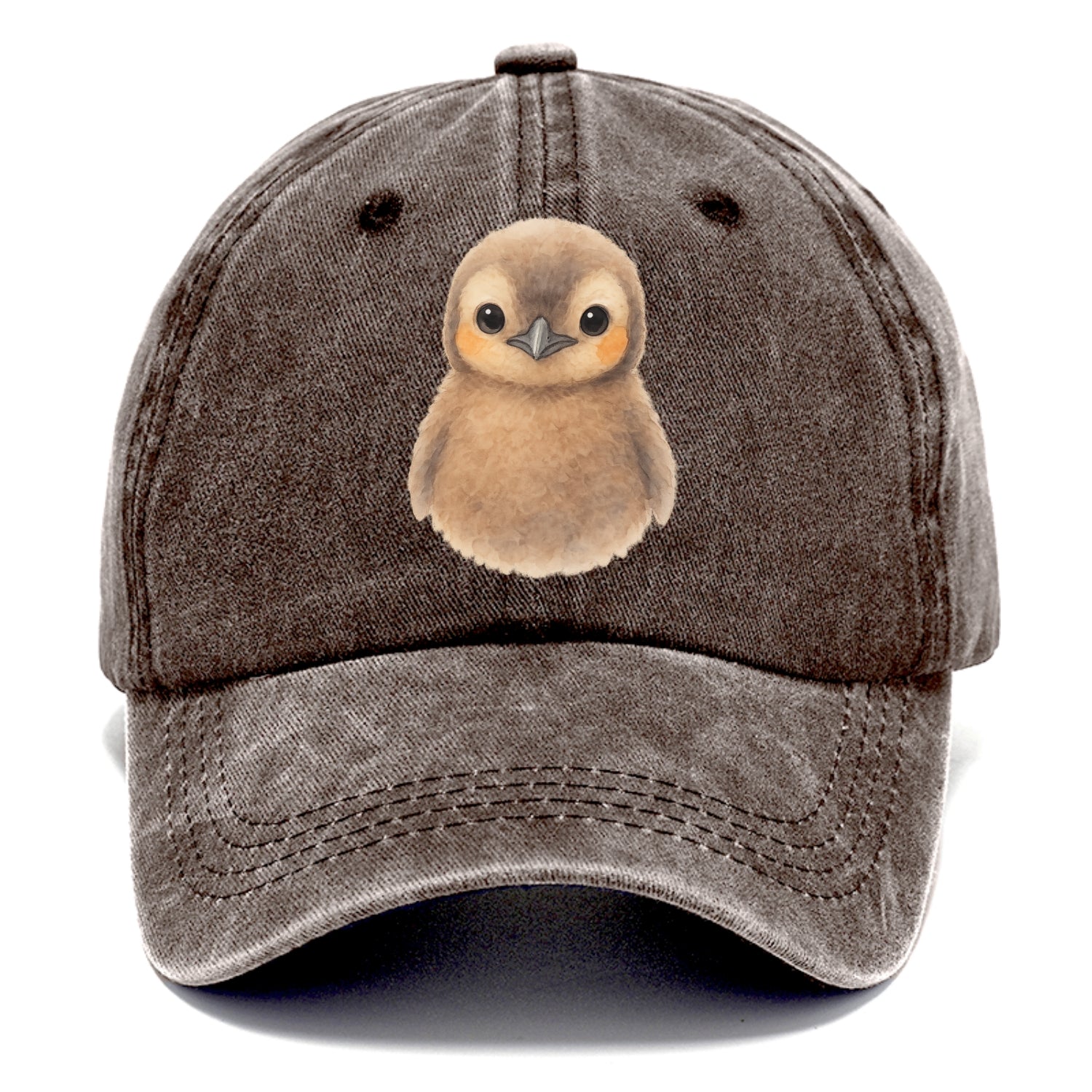 Baby King Penguin - orange cheek patches, fluffy brown, large eyes, front-facing, - Classic Cap - Brown