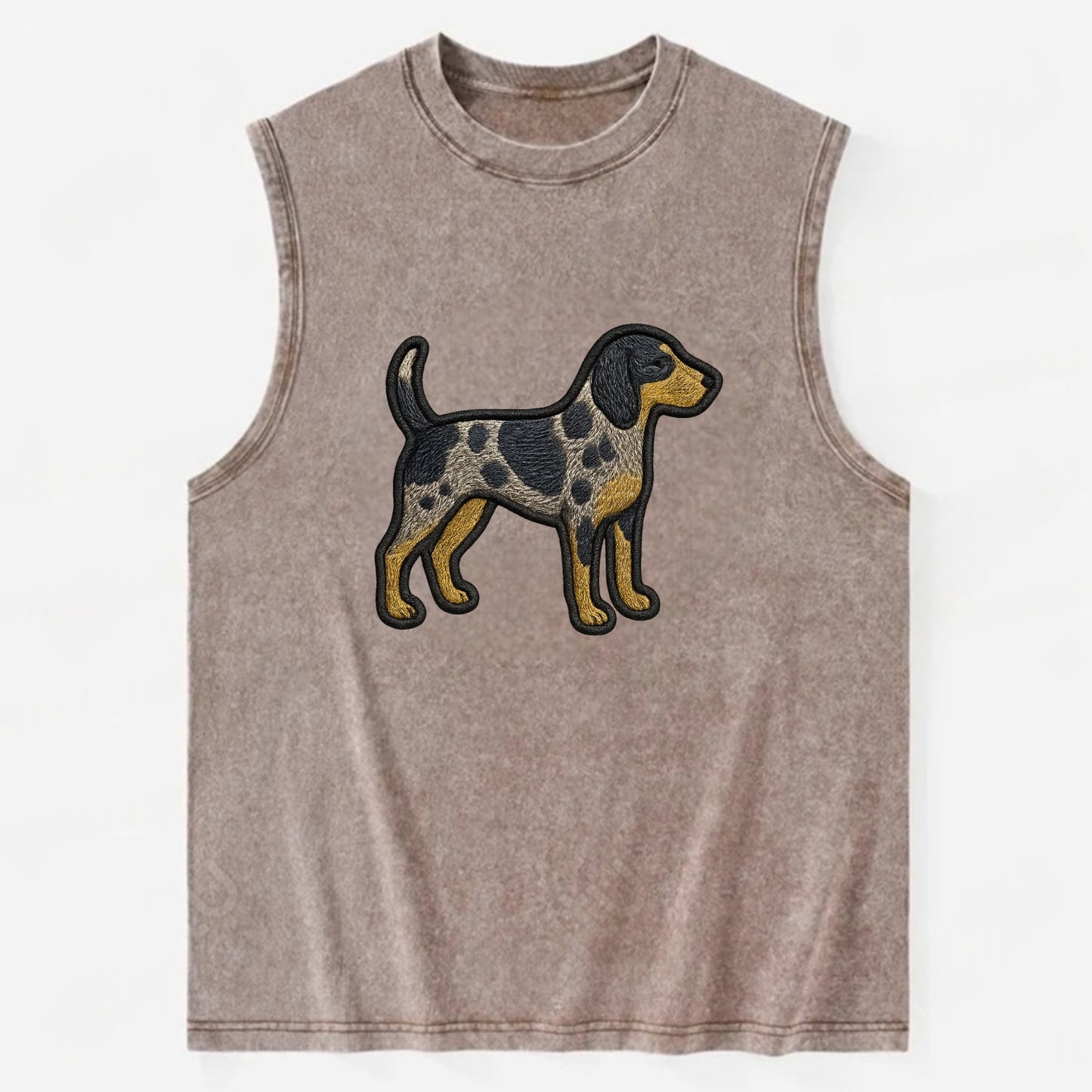 Bluetick Coonhound - Trendy spotted hound logo with prominent black border - Vintage Washed Tank - Brown